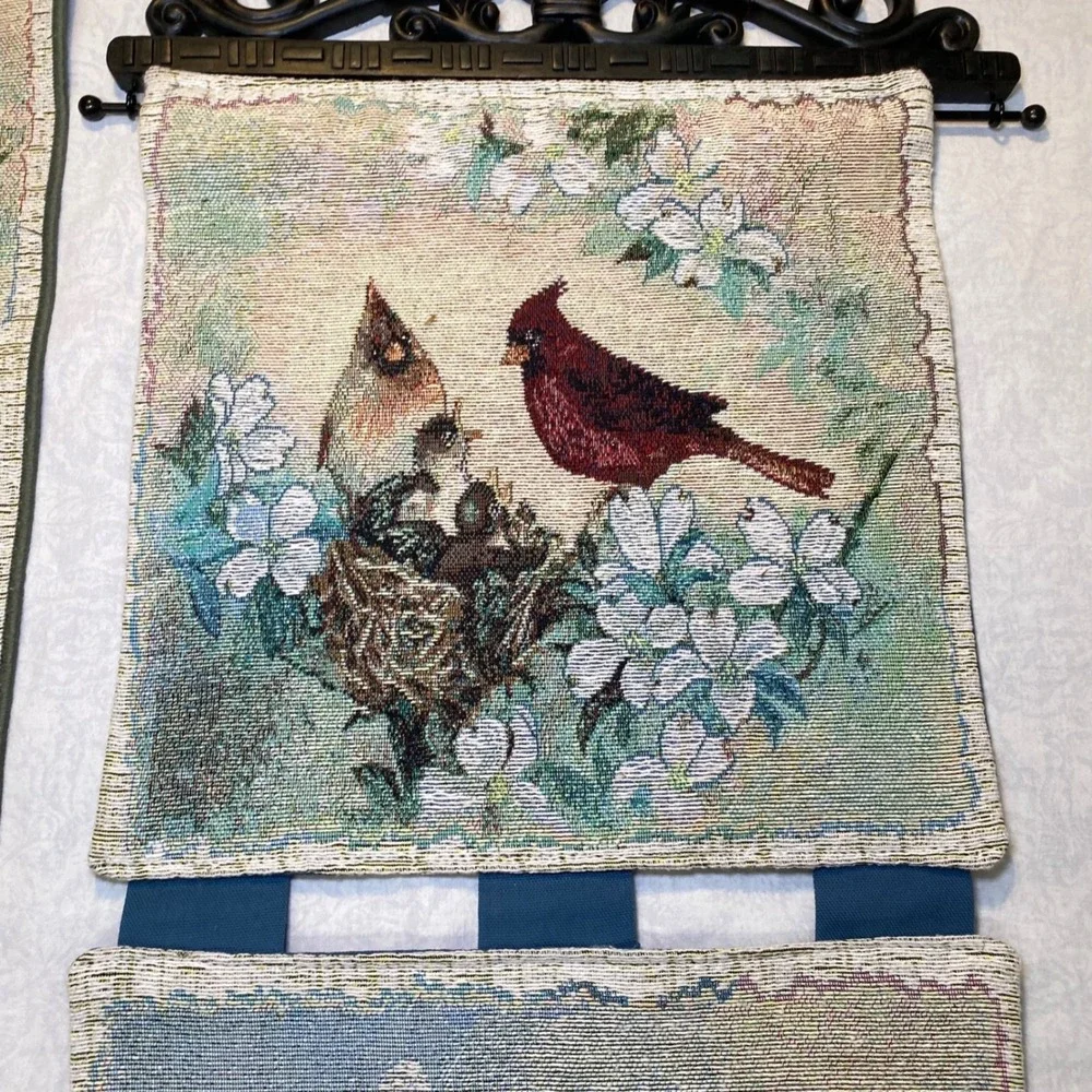 Lena Liu Songs of Spring Tapestry Wall Hanging Set Birds Cardinal USA